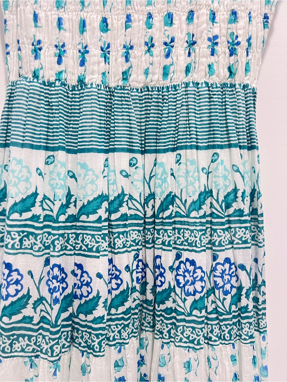 Oliphant Blue & White Floral Smocked Maxi Dress – Size Small